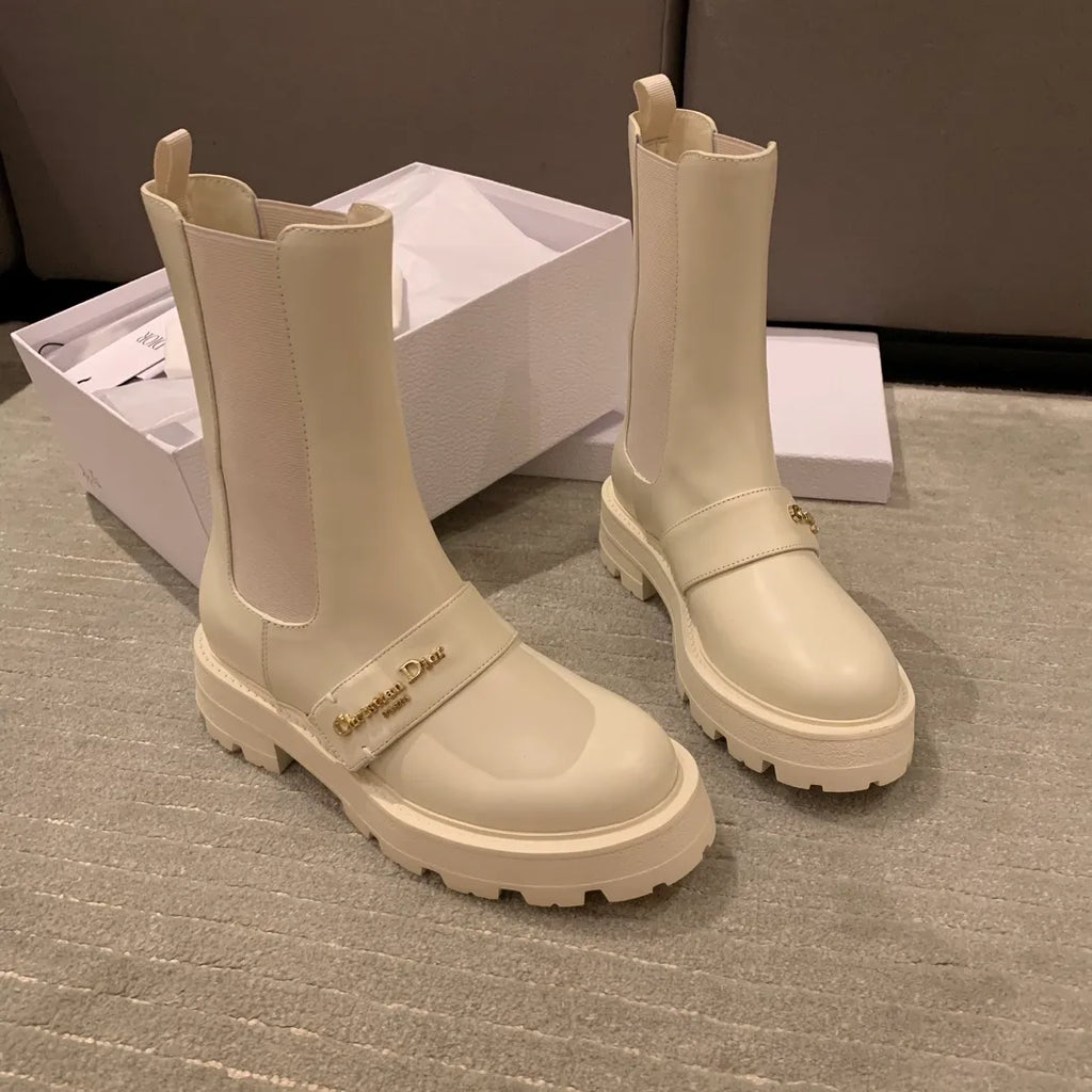 Dior Women's D-Queat Ankle Boots White Calfskin Leather 339075