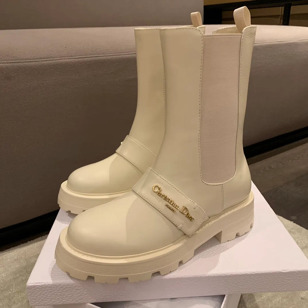 Dior Women's D-Queat Ankle Boots White Calfskin Leather 339075