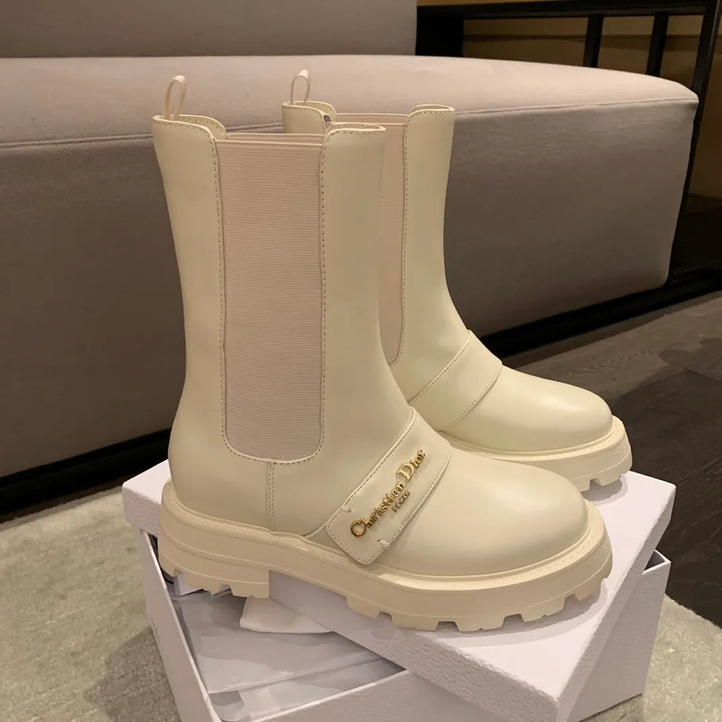 Dior Women's D-Queat Ankle Boots White Calfskin Leather 339075