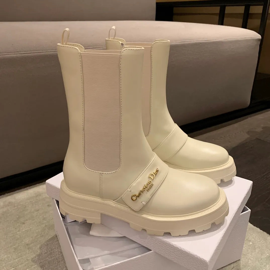 Dior Women's D-Queat Ankle Boots White Calfskin Leather 339075