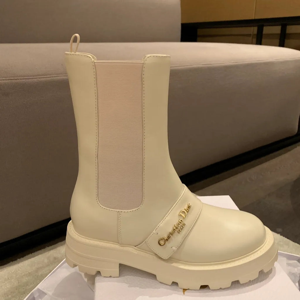 Dior Women's D-Queat Ankle Boots White Calfskin Leather 339075
