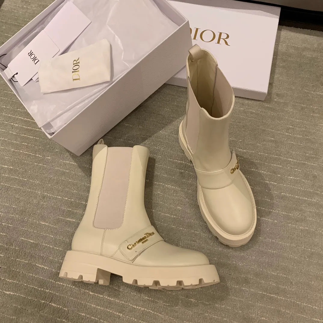 Dior Women's D-Queat Ankle Boots White Calfskin Leather 339075