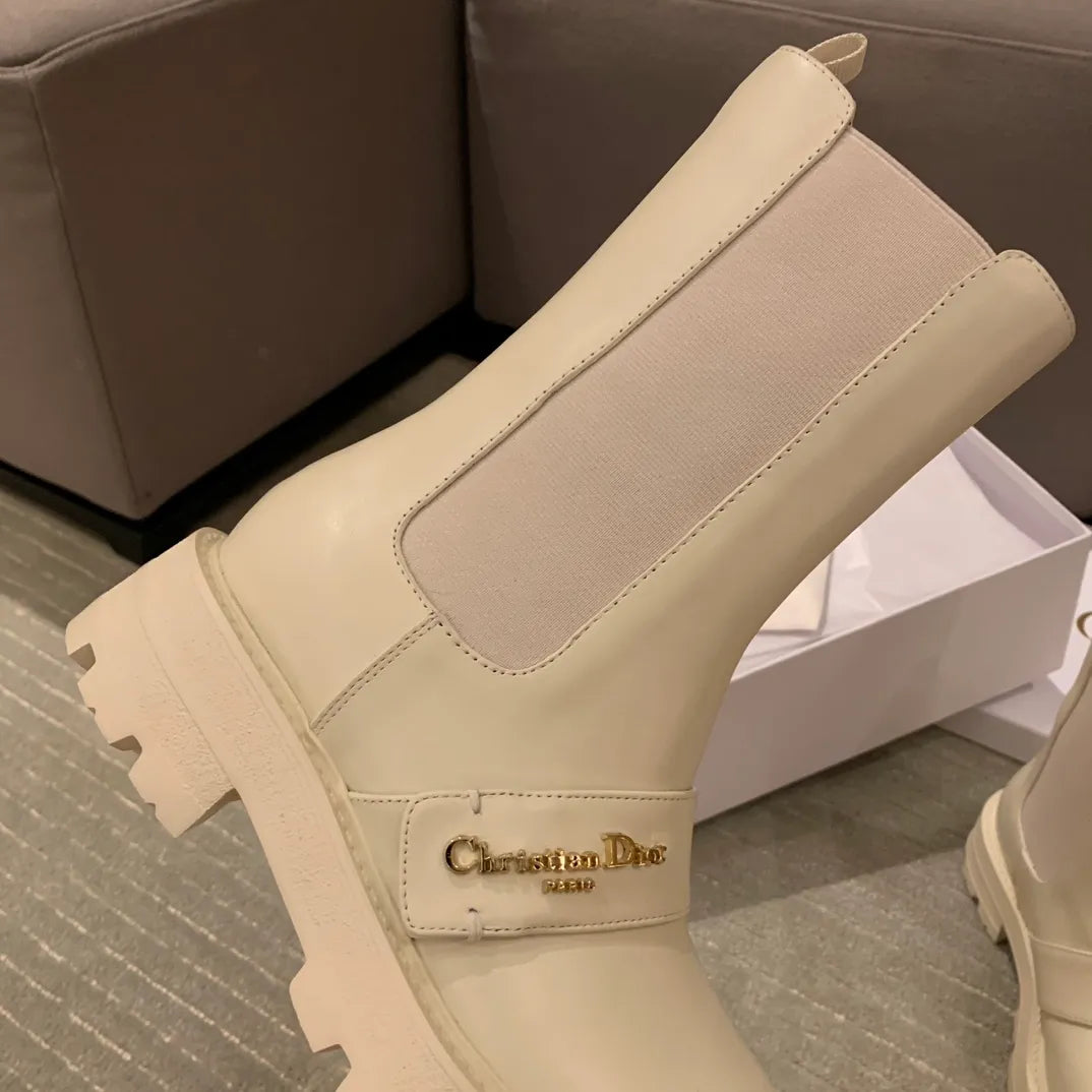 Dior Women's D-Queat Ankle Boots White Calfskin Leather 339075