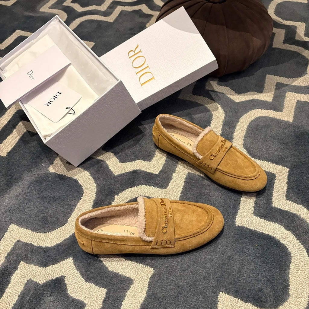 Dior Women's Dior Boy Loafers Camel Suede Shearling 339074