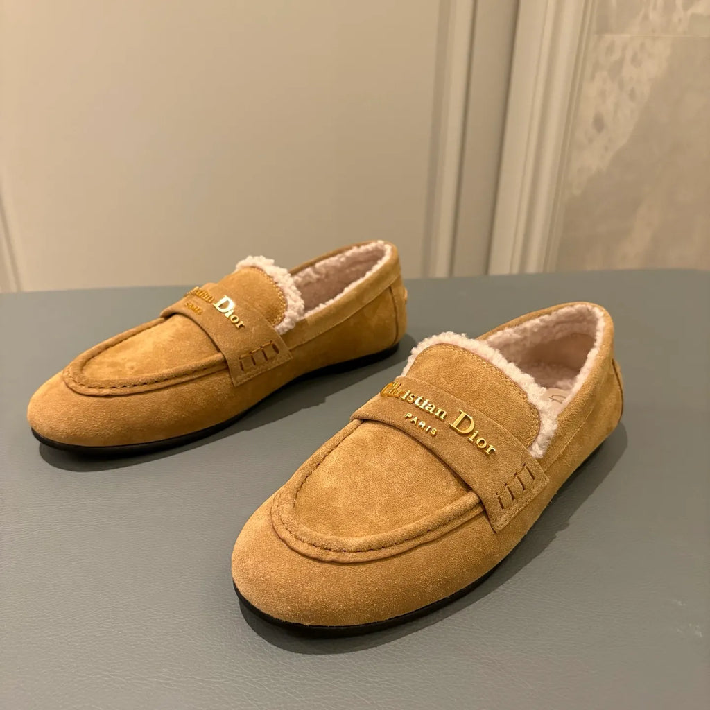 Dior Women's Dior Boy Loafers Camel Suede Shearling 339074
