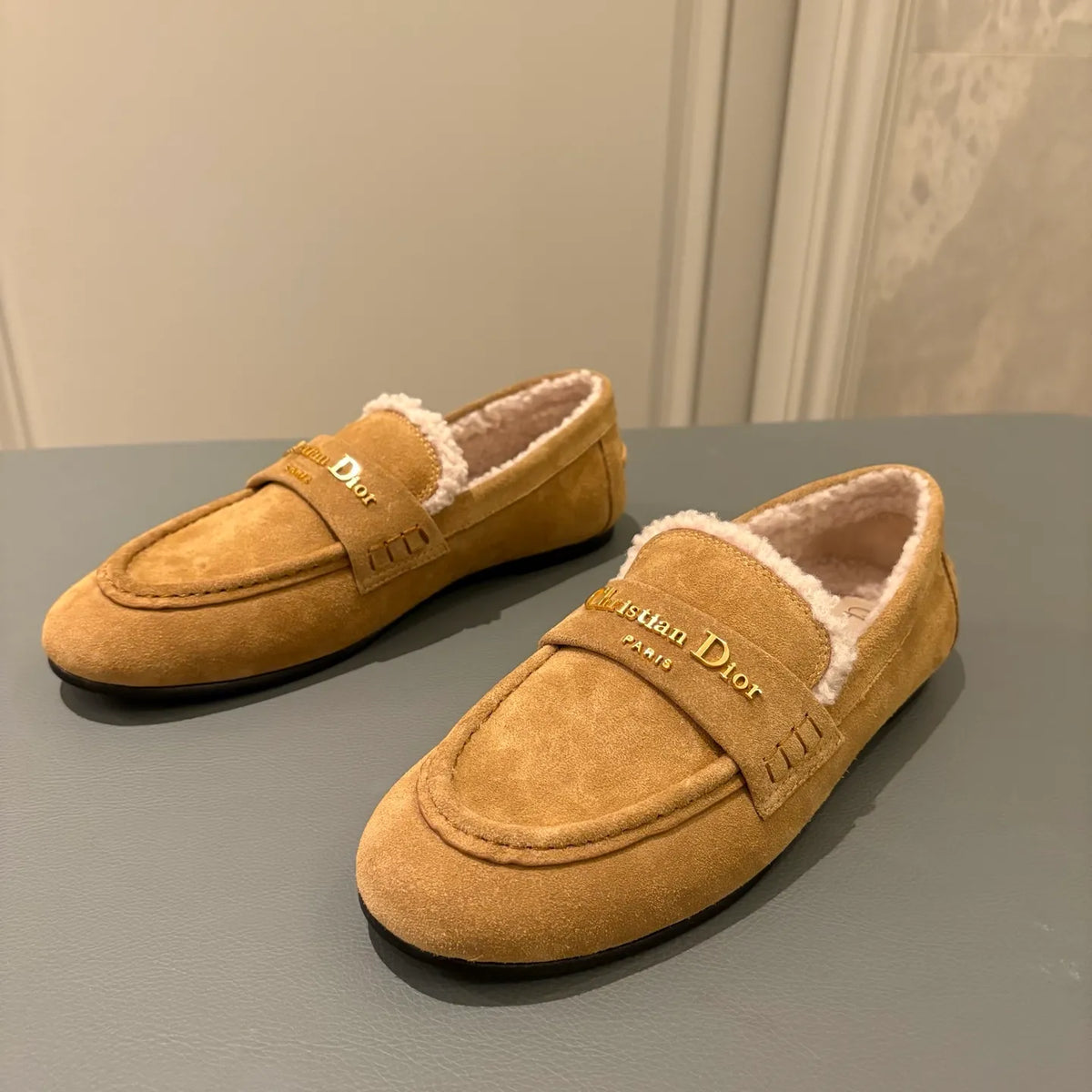 Dior Women's Dior Boy Loafers Camel Suede Shearling 339074