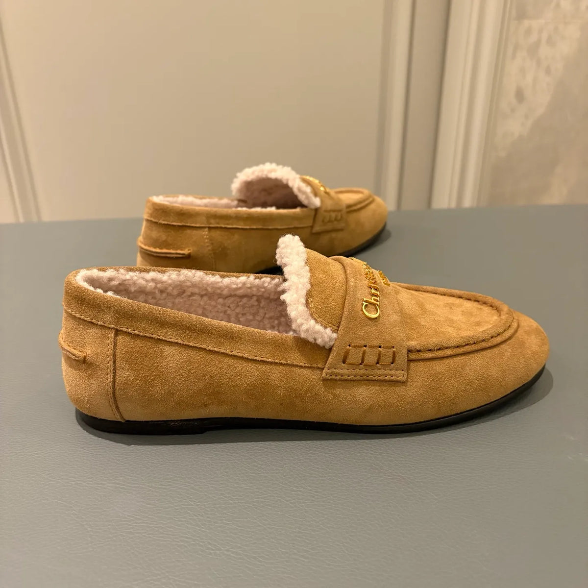 Dior Women's Dior Boy Loafers Camel Suede Shearling 339074