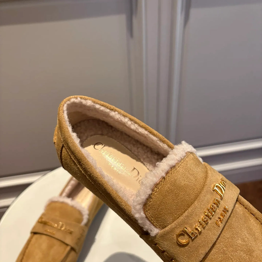 Dior Women's Dior Boy Loafers Camel Suede Shearling 339074