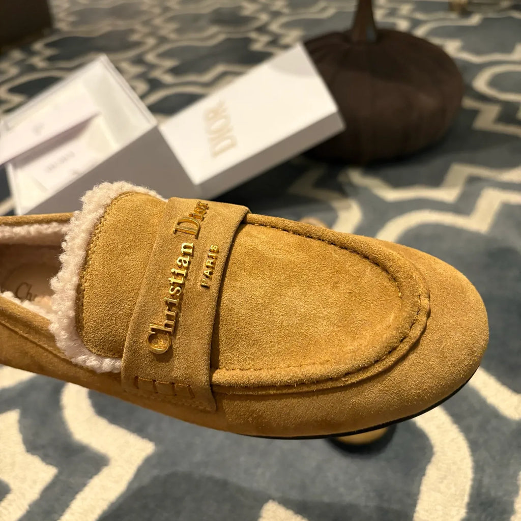 Dior Women's Dior Boy Loafers Camel Suede Shearling 339074