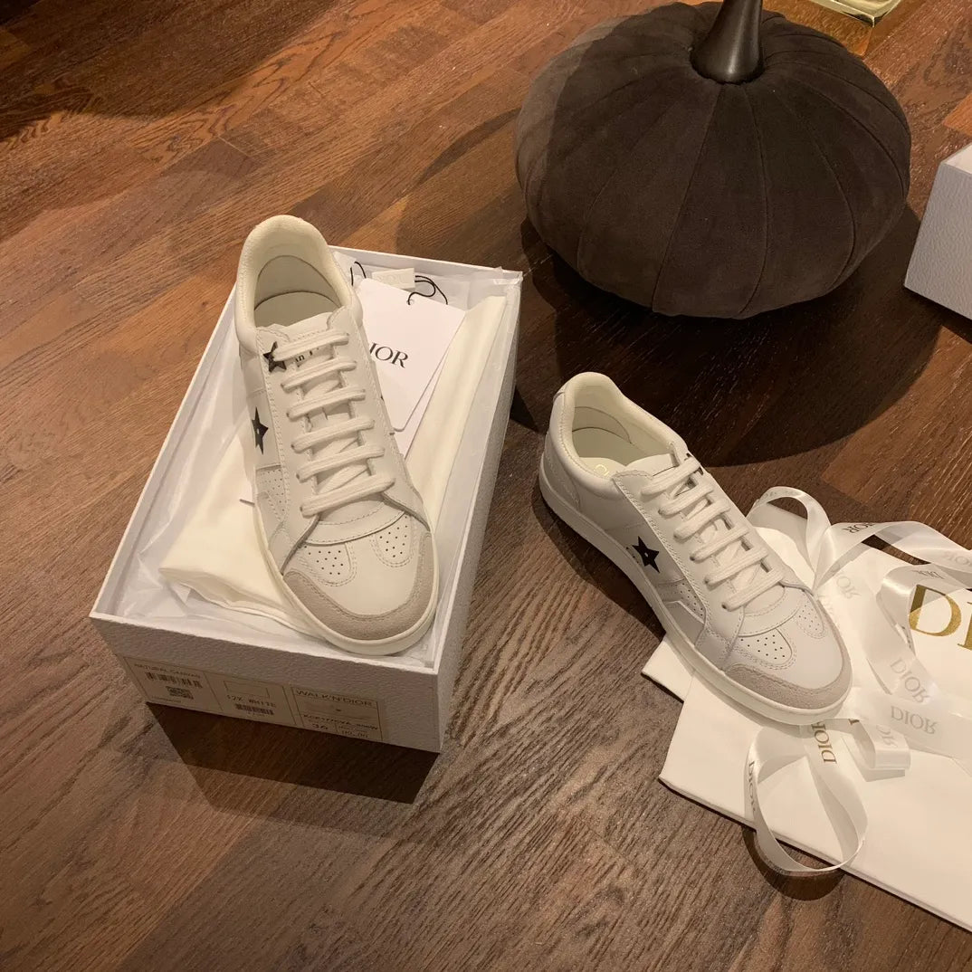 Dior Women's Dior Star Sneakers White Calfskin Leather Suede 340457