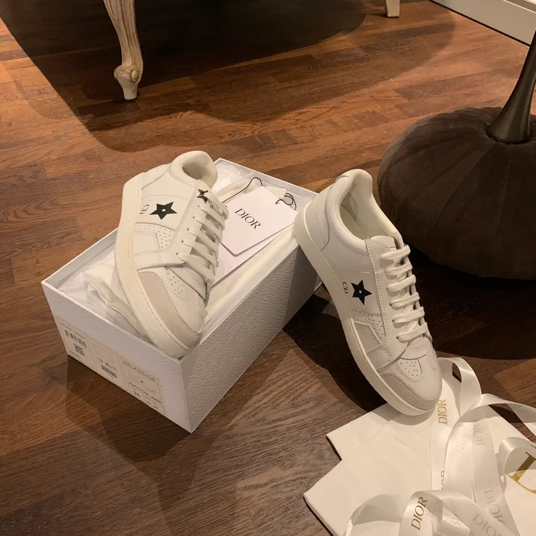Dior Women's Dior Star Sneakers White Calfskin Leather Suede 340457
