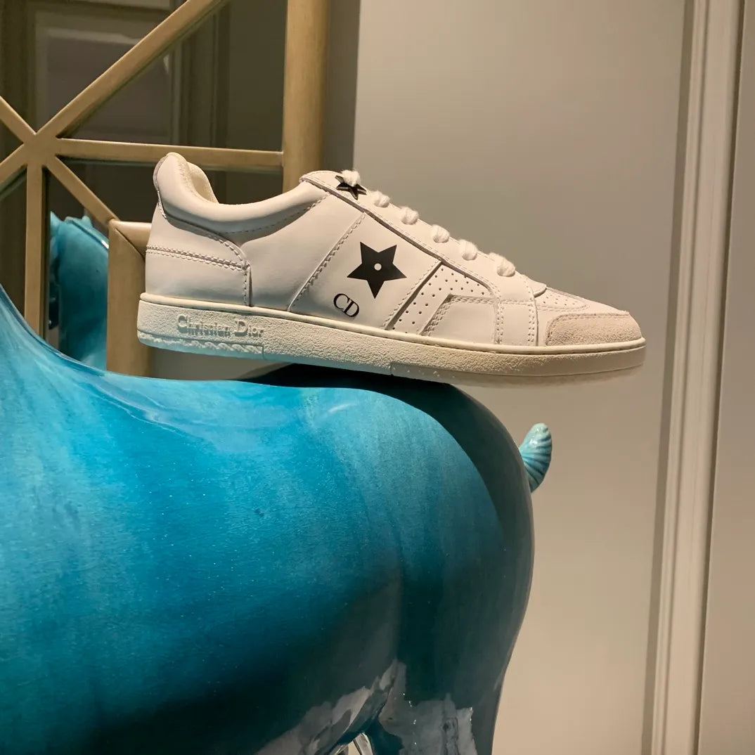 Dior Women's Dior Star Sneakers White Calfskin Leather Suede 340457