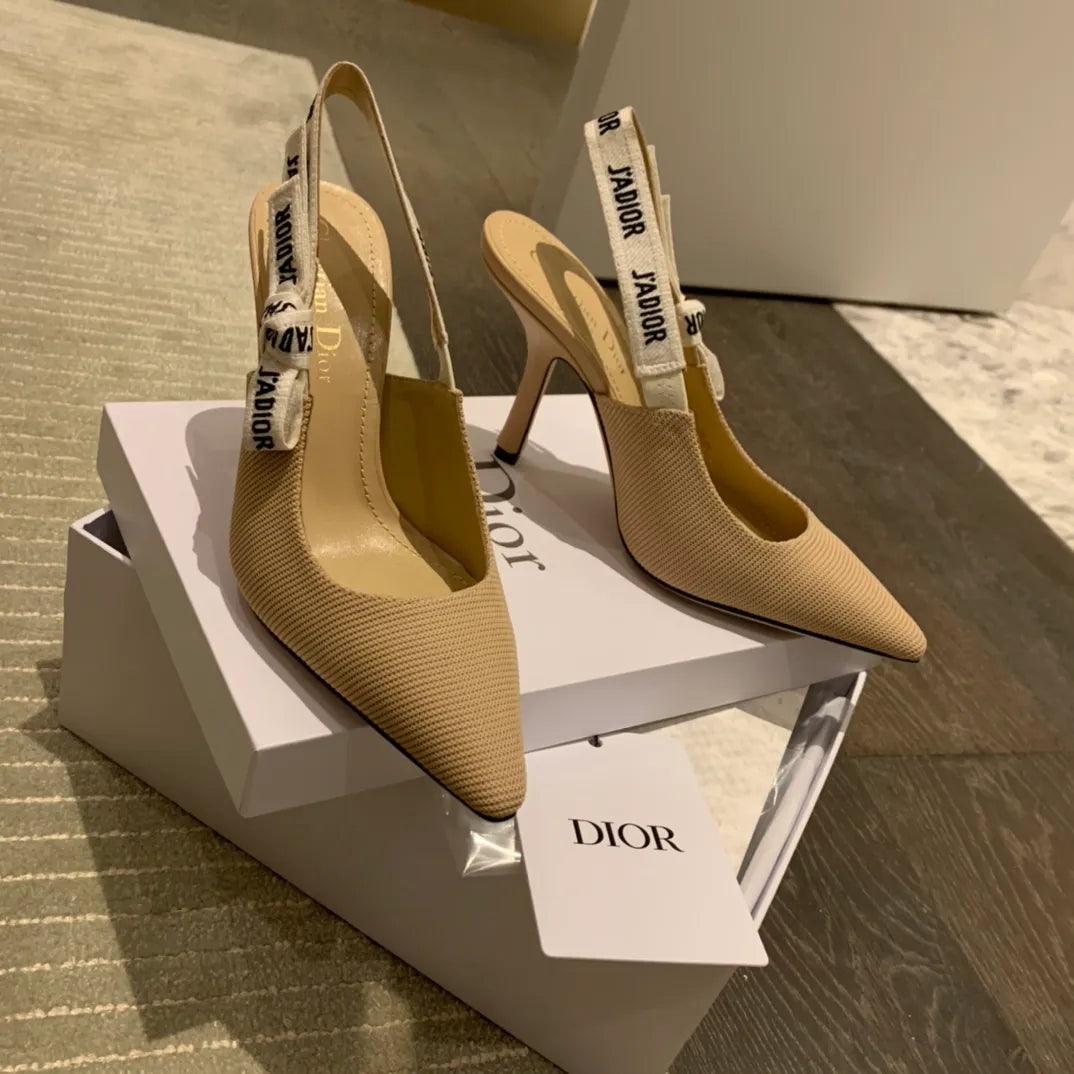 Dior Women's J'Adior Slingback Heels Apricot Technical Fabric 340488