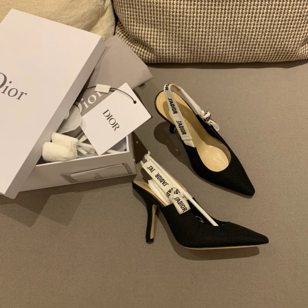 Dior Women's J'Adior Slingback Heels Black Technical Fabric 340480