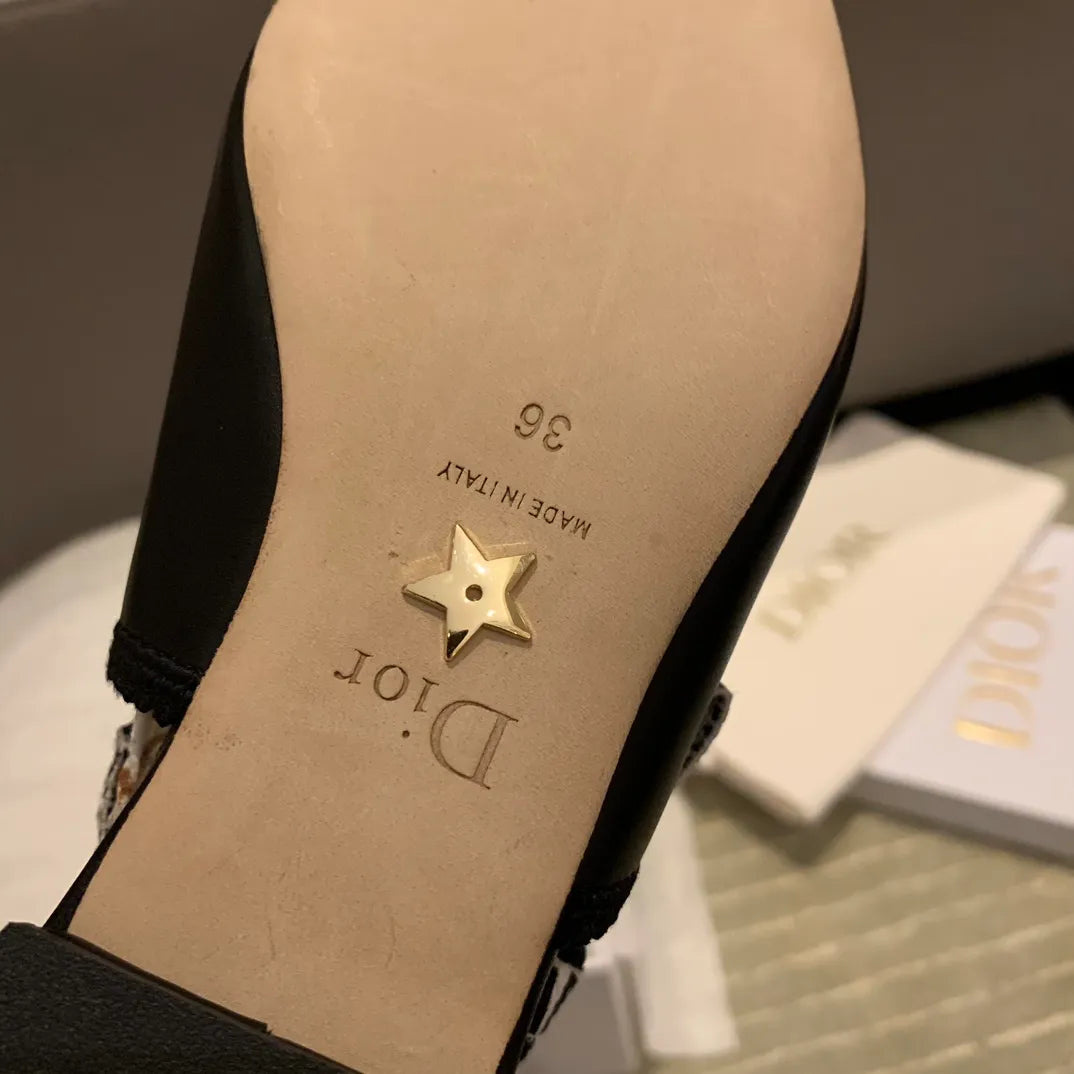 Dior Women's J'Adior Slingback Heels Black Calfskin Leather 340516