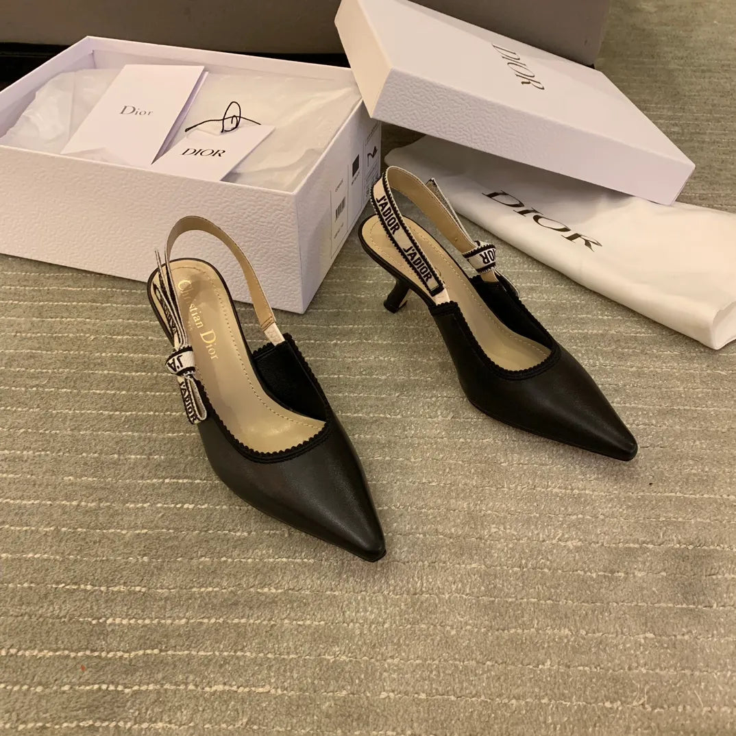 Dior Women's J'Adior Slingback Heels Black Calfskin Leather 340518