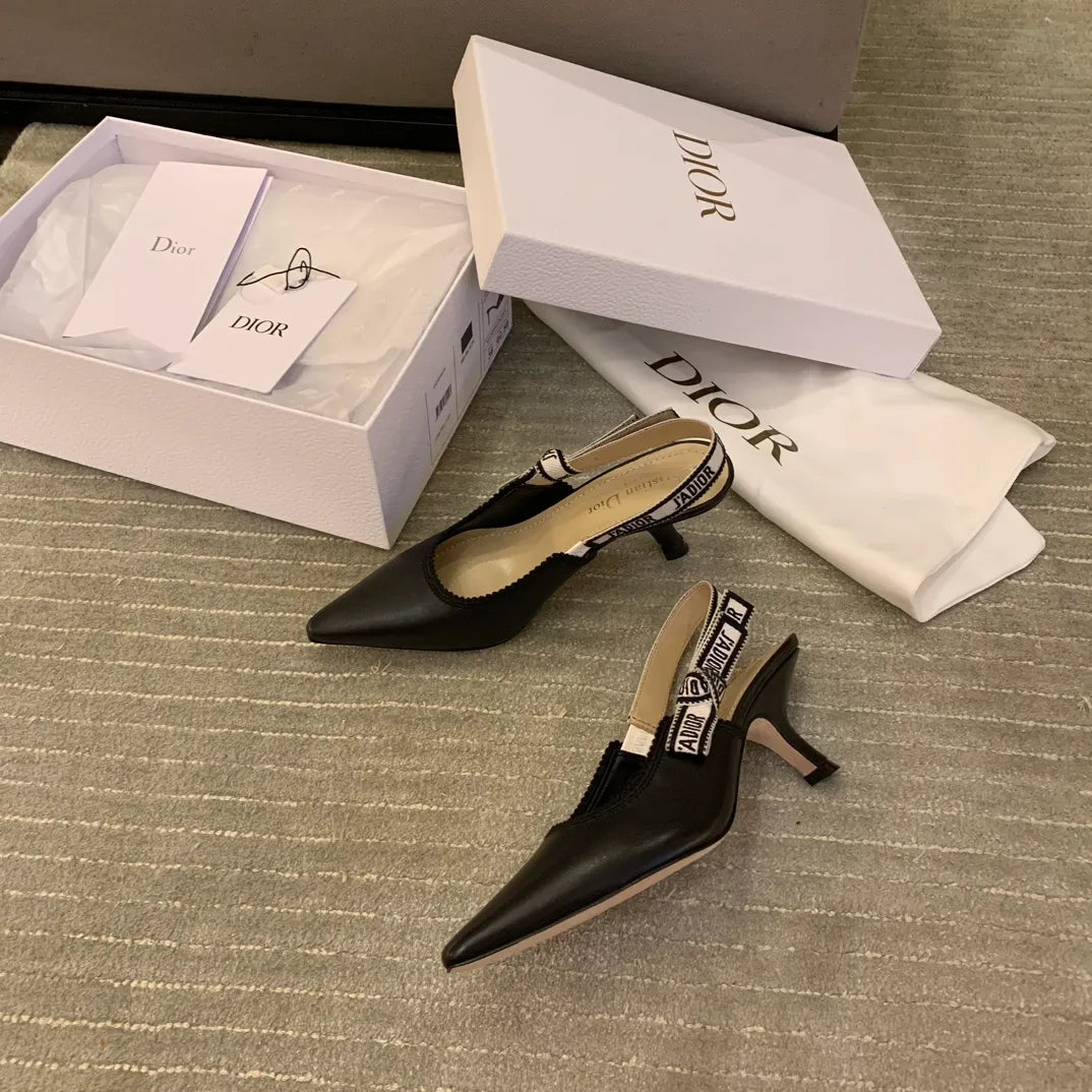 Dior Women's J'Adior Slingback Heels Black Calfskin Leather 340518