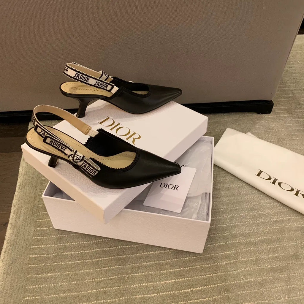 Dior Women's J'Adior Slingback Heels Black Calfskin Leather 340518