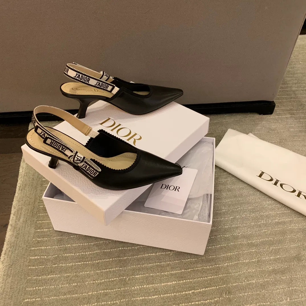 Dior Women's J'Adior Slingback Heels Black Calfskin Leather 340518