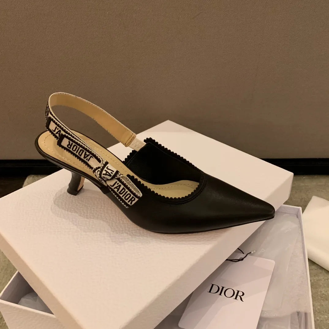 Dior Women's J'Adior Slingback Heels Black Calfskin Leather 340518