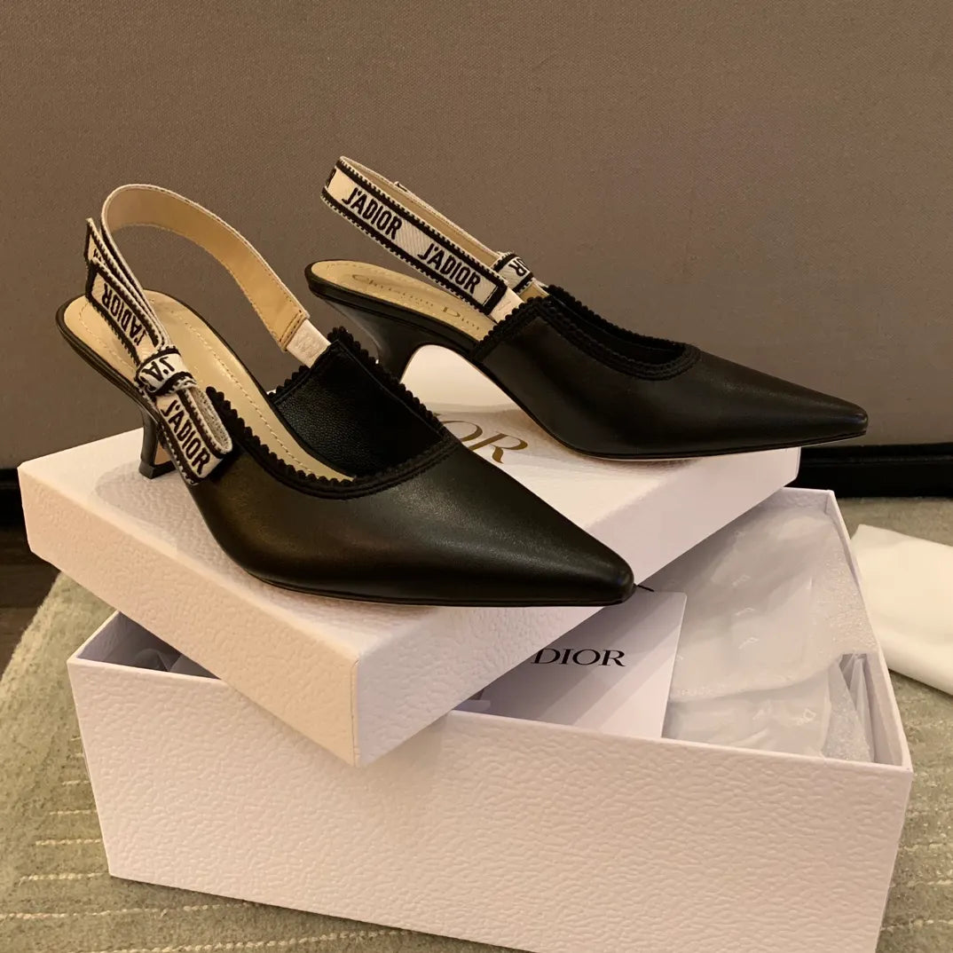 Dior Women's J'Adior Slingback Heels Black Calfskin Leather 340518