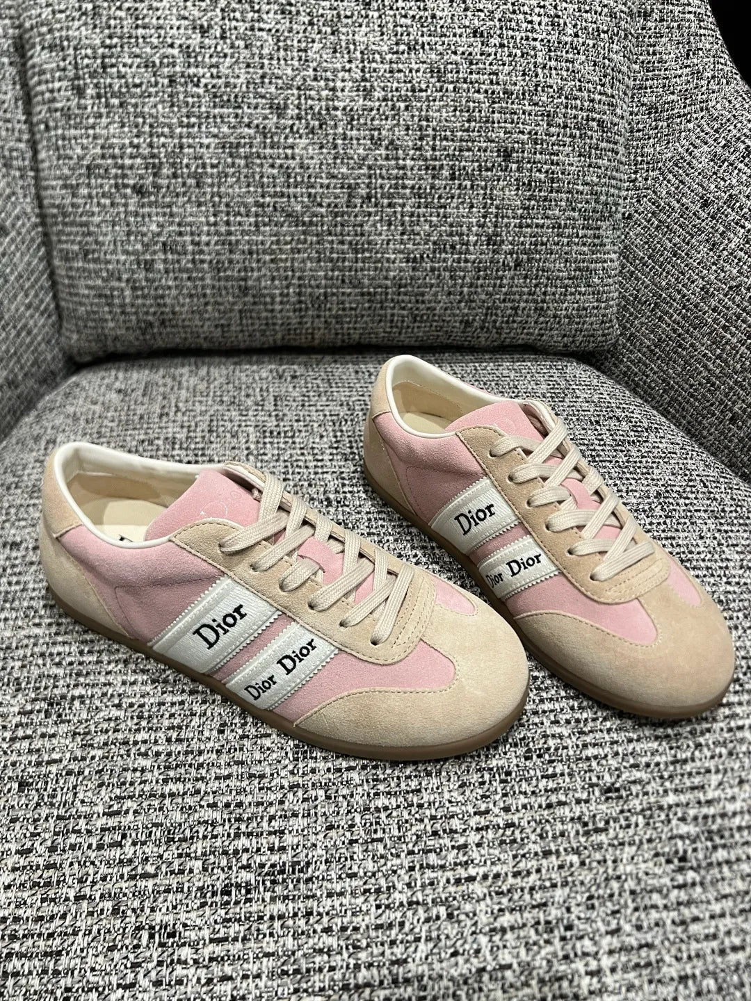 Dior Women's Ribbon Embroidered Suede German Training Shoes