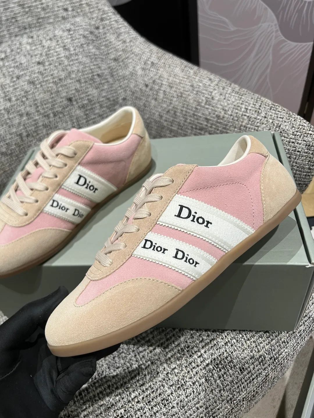 Dior Women's Ribbon Embroidered Suede German Training Shoes