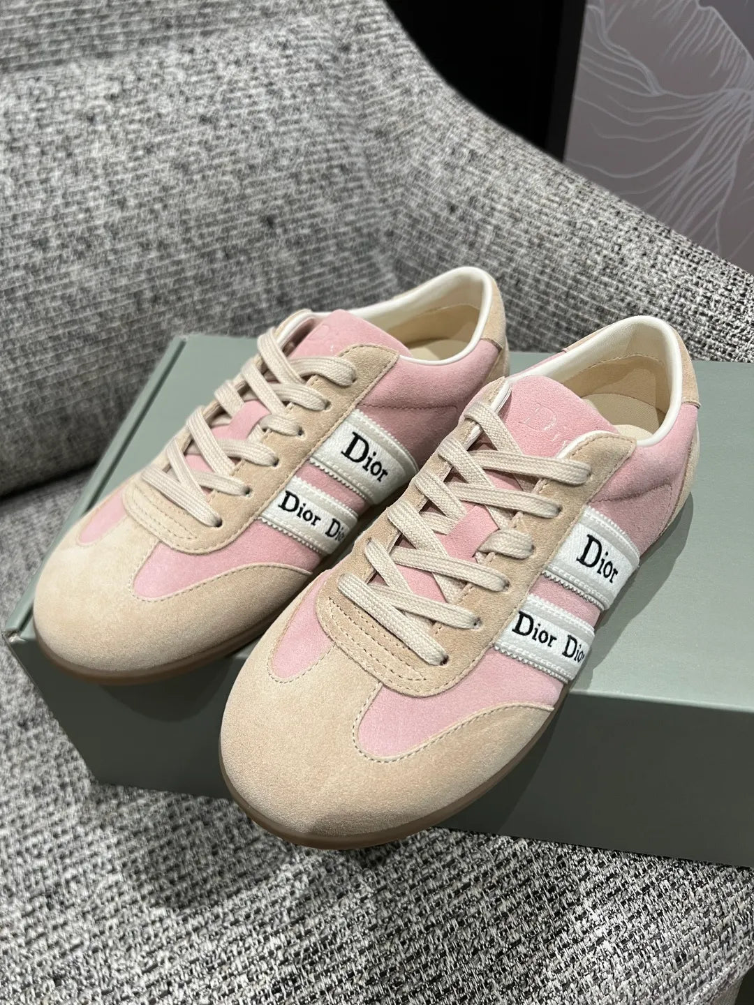 Dior Women's Ribbon Embroidered Suede German Training Shoes