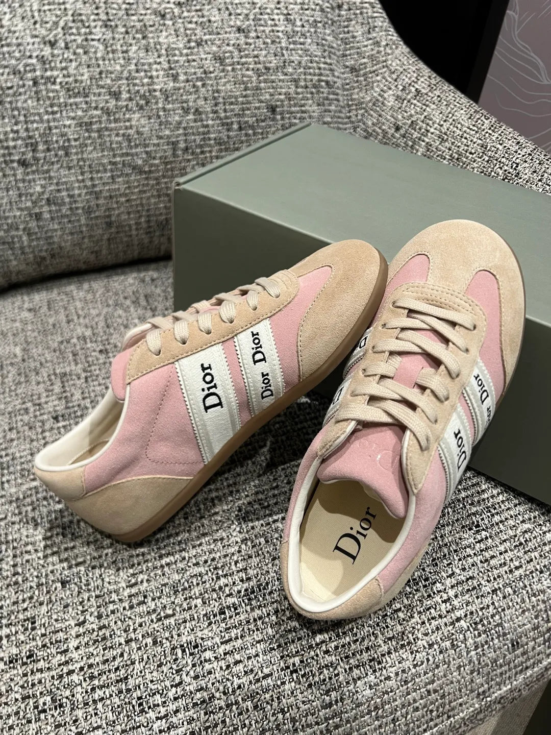 Dior Women's Ribbon Embroidered Suede German Training Shoes