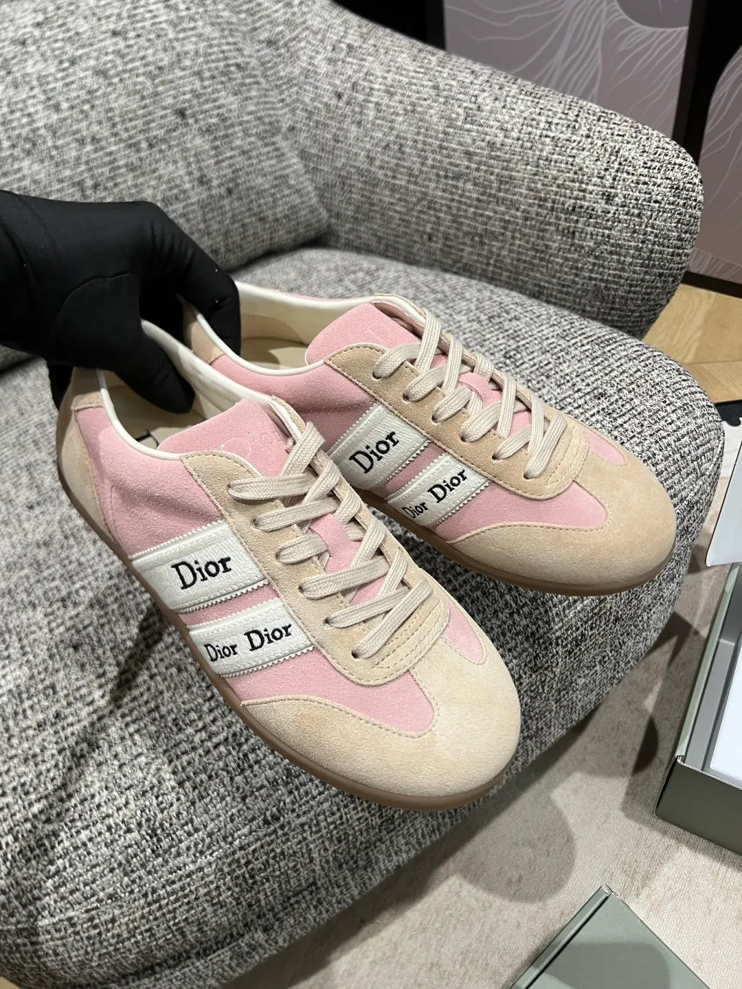 Dior Women's Ribbon Embroidered Suede German Training Shoes