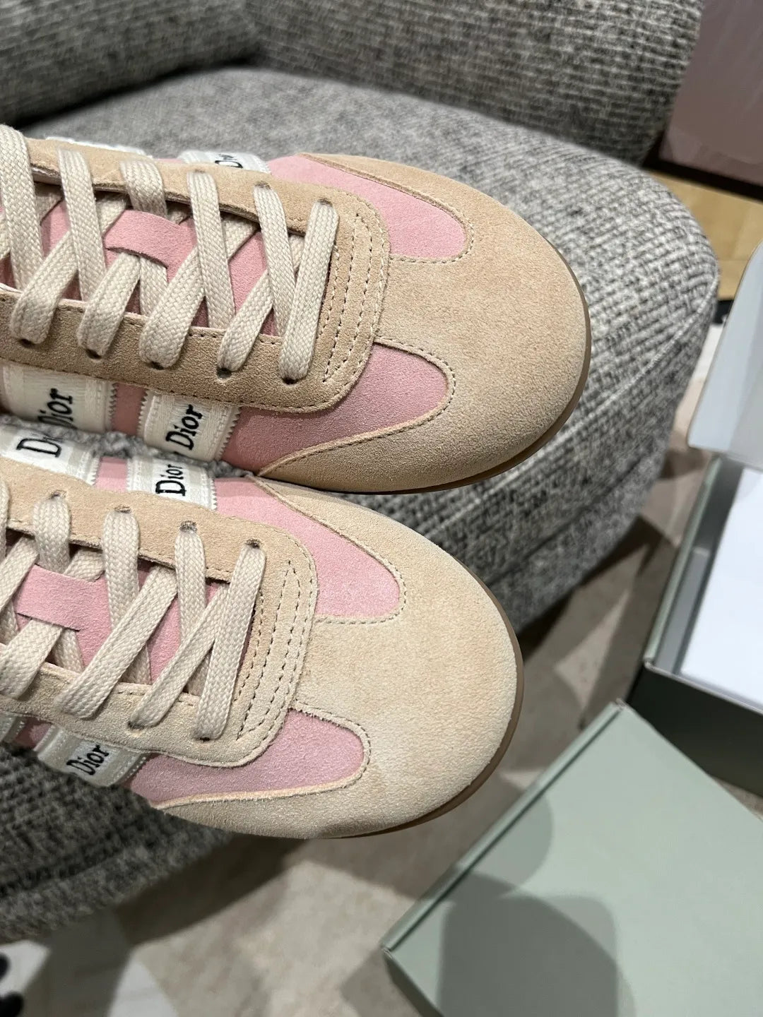 Dior Women's Ribbon Embroidered Suede German Training Shoes
