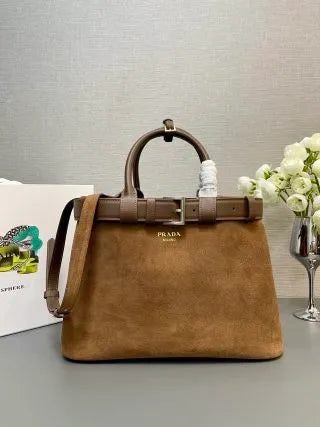 Double Bag Medium Tote Handbag Deerskin Leather 1BA417