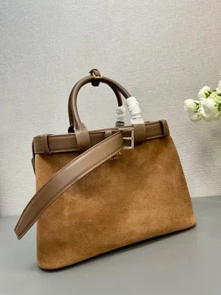 Double Bag Medium Tote Handbag Deerskin Leather 1BA417