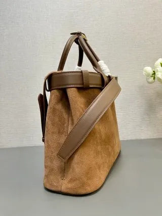 Double Bag Medium Tote Handbag Deerskin Leather 1BA417