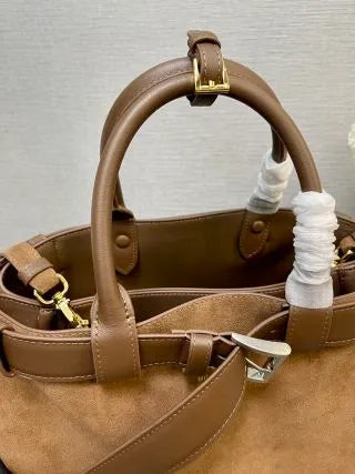 Double Bag Medium Tote Handbag Deerskin Leather 1BA417
