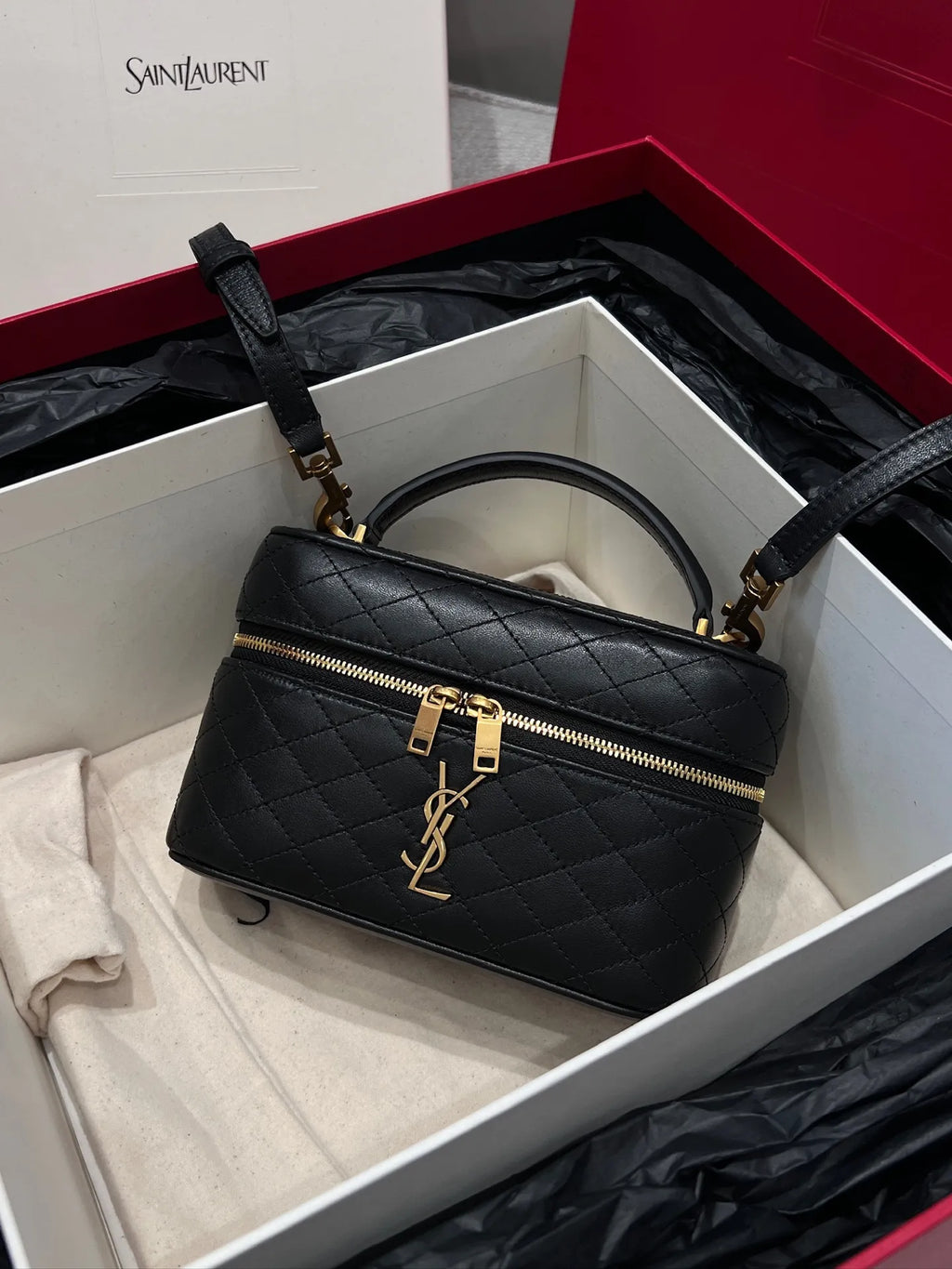 GABY Vanity Lambskin Shoulder Strap Clutch Bag Black
