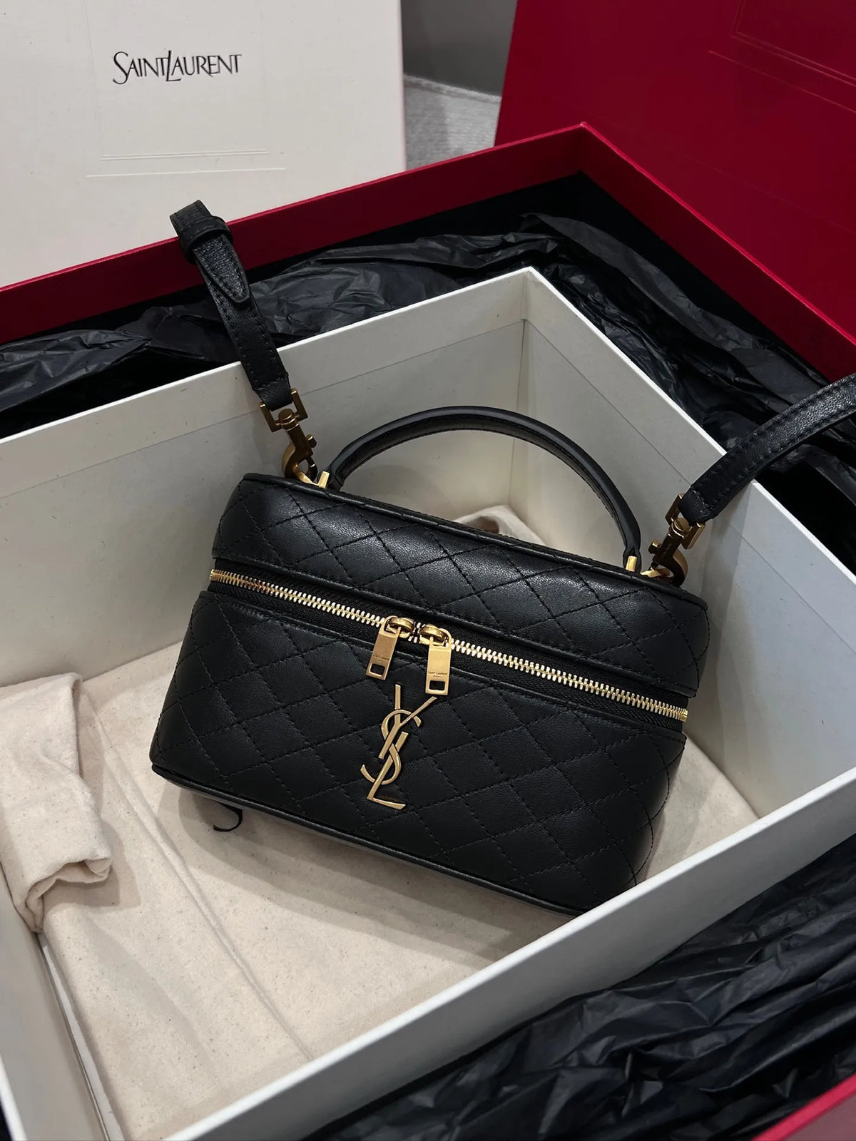 GABY Vanity Lambskin Shoulder Strap Clutch Bag Black