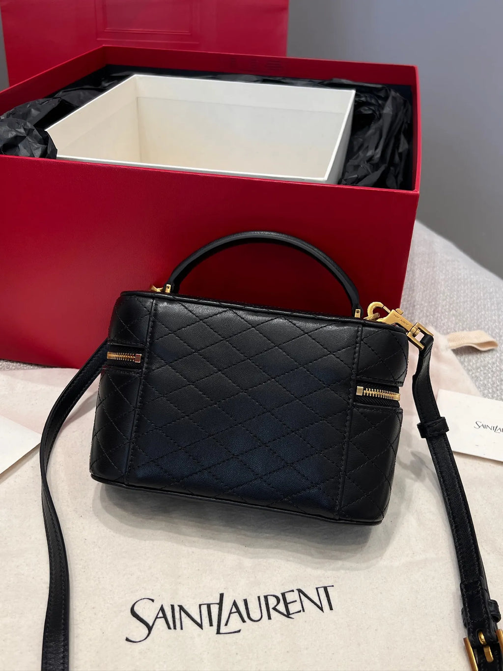 GABY Vanity Lambskin Shoulder Strap Clutch Bag Black