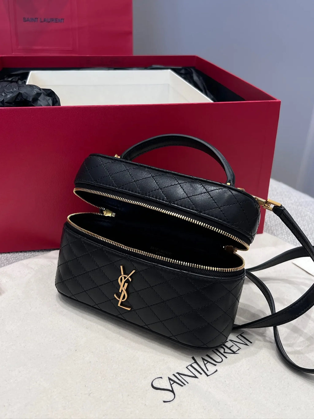 GABY Vanity Lambskin Shoulder Strap Clutch Bag Black