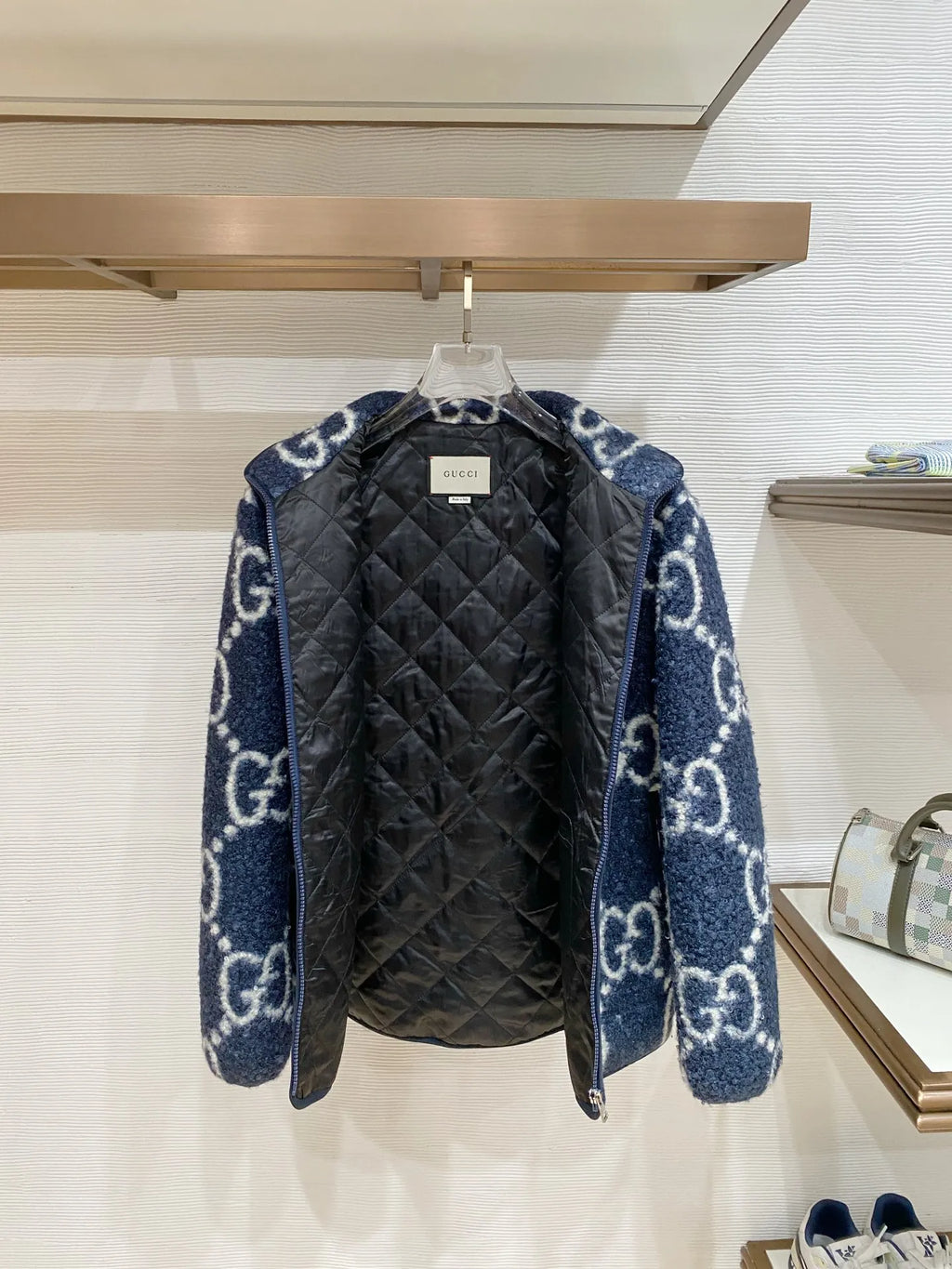 Gucci Men's GG Jacquard Shearling Stand Collar Jacket