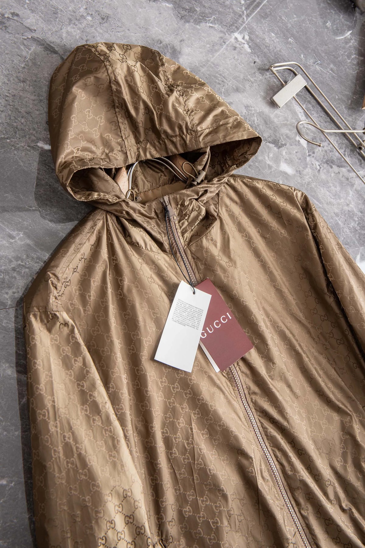 Gucci Men's Jacquard Hooded Waterproof Jacket