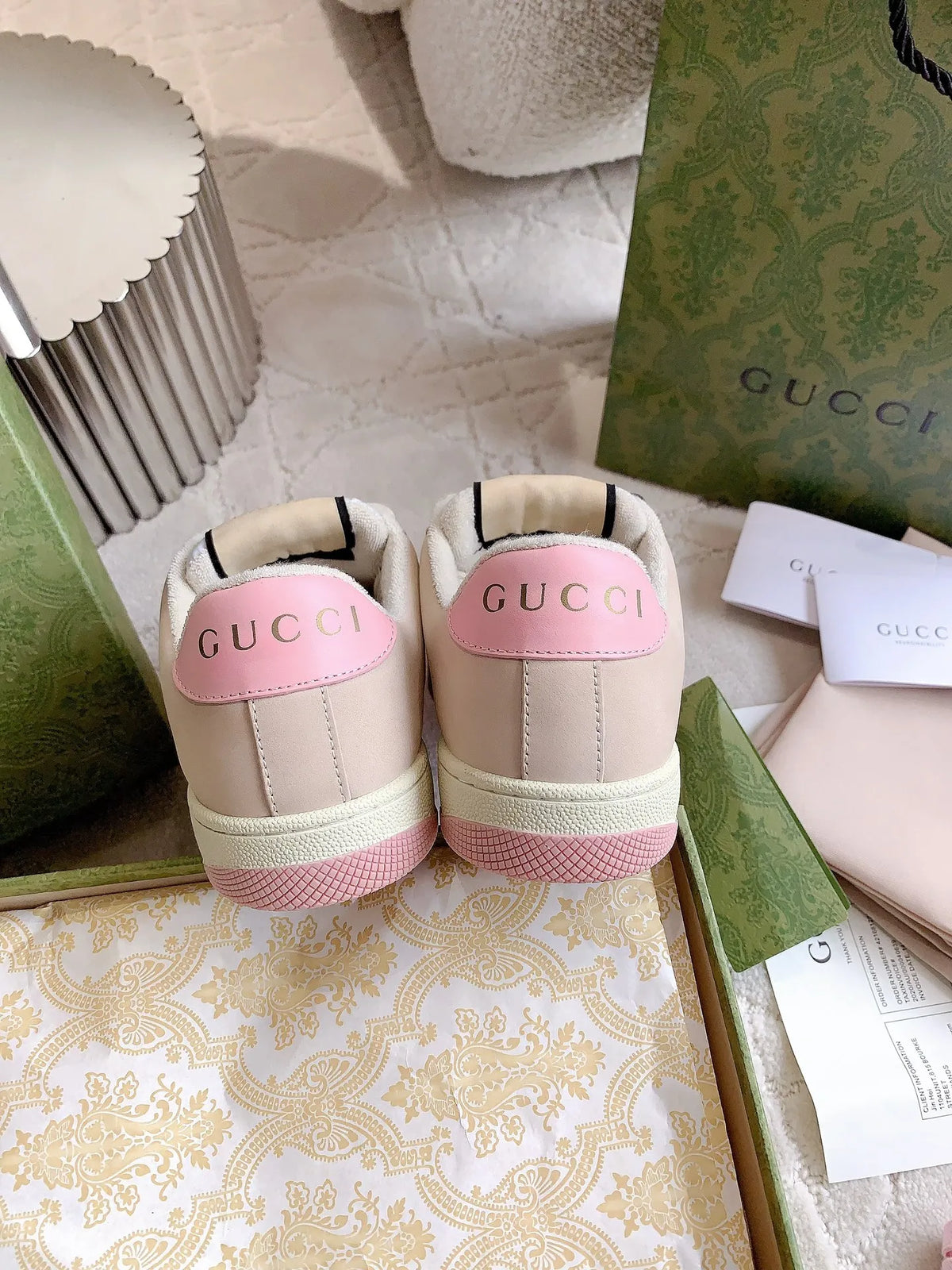 Gucci Screener Sneakers Distressed Cowhide Leather Fabric 323374