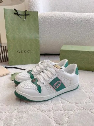 Gucci Screener Sneakers Distressed Cowhide Leather Fabric 323397