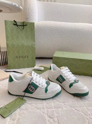 Gucci Screener Sneakers Distressed Cowhide Leather Fabric 323397