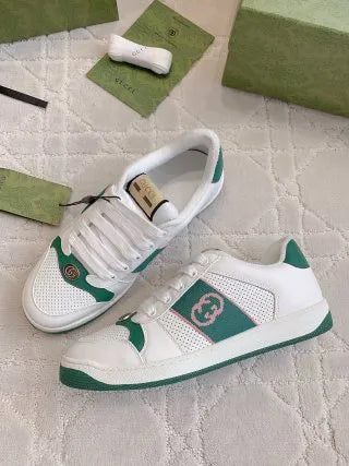 Gucci Screener Sneakers Distressed Cowhide Leather Fabric 323397