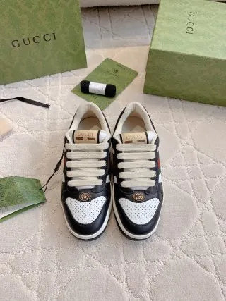 Gucci Screener Sneakers Distressed Cowhide Leather Fabric 323400