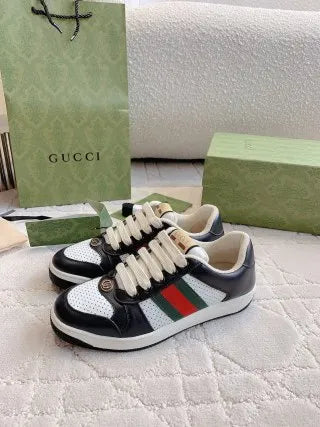 Gucci Screener Sneakers Distressed Cowhide Leather Fabric 323400