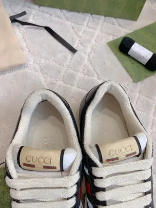 Gucci Screener Sneakers Distressed Cowhide Leather Fabric 323400