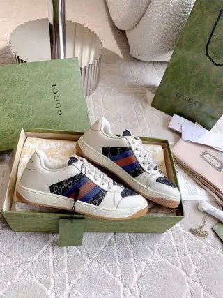 Gucci Screener Sneakers Leather Fabric 323365