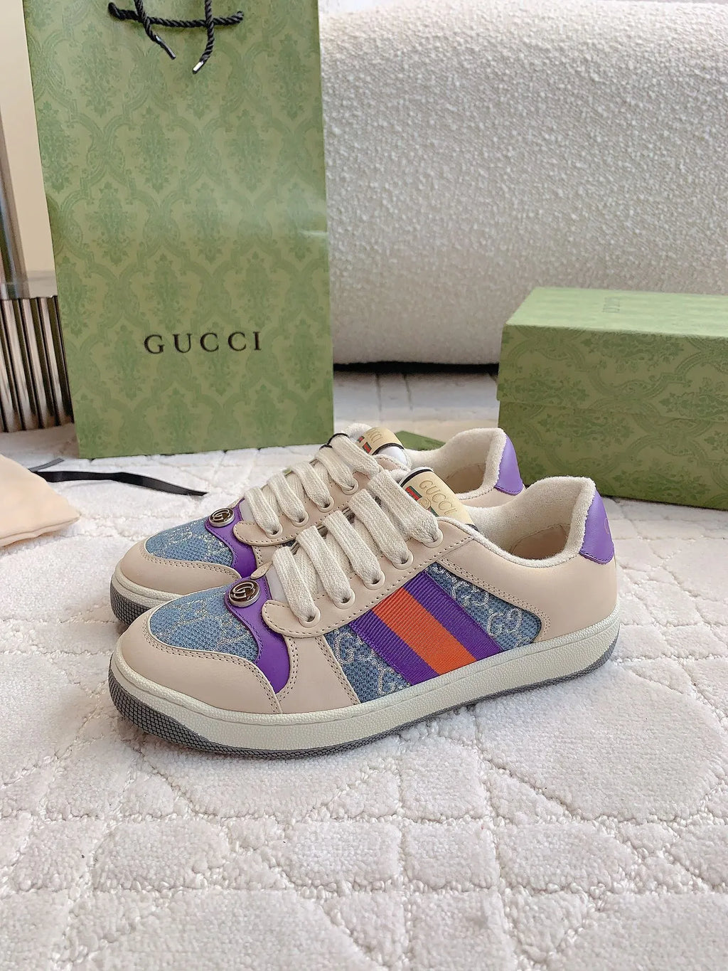 Gucci Screener Sneakers Leather Fabric 323401